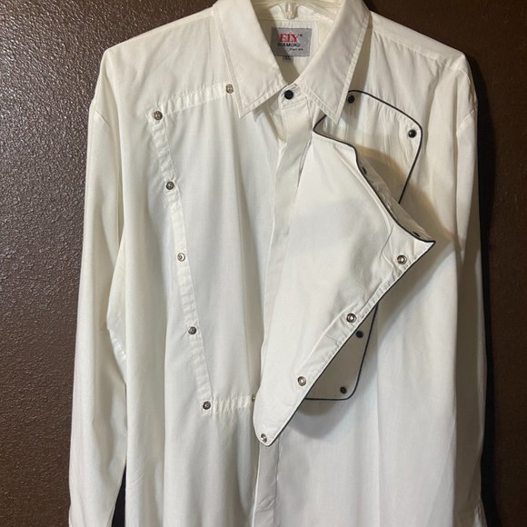 Ely Diamond - White Long-Sleeve Black Snap Shirt with Eagle Sz XL - Picture 6 of 14